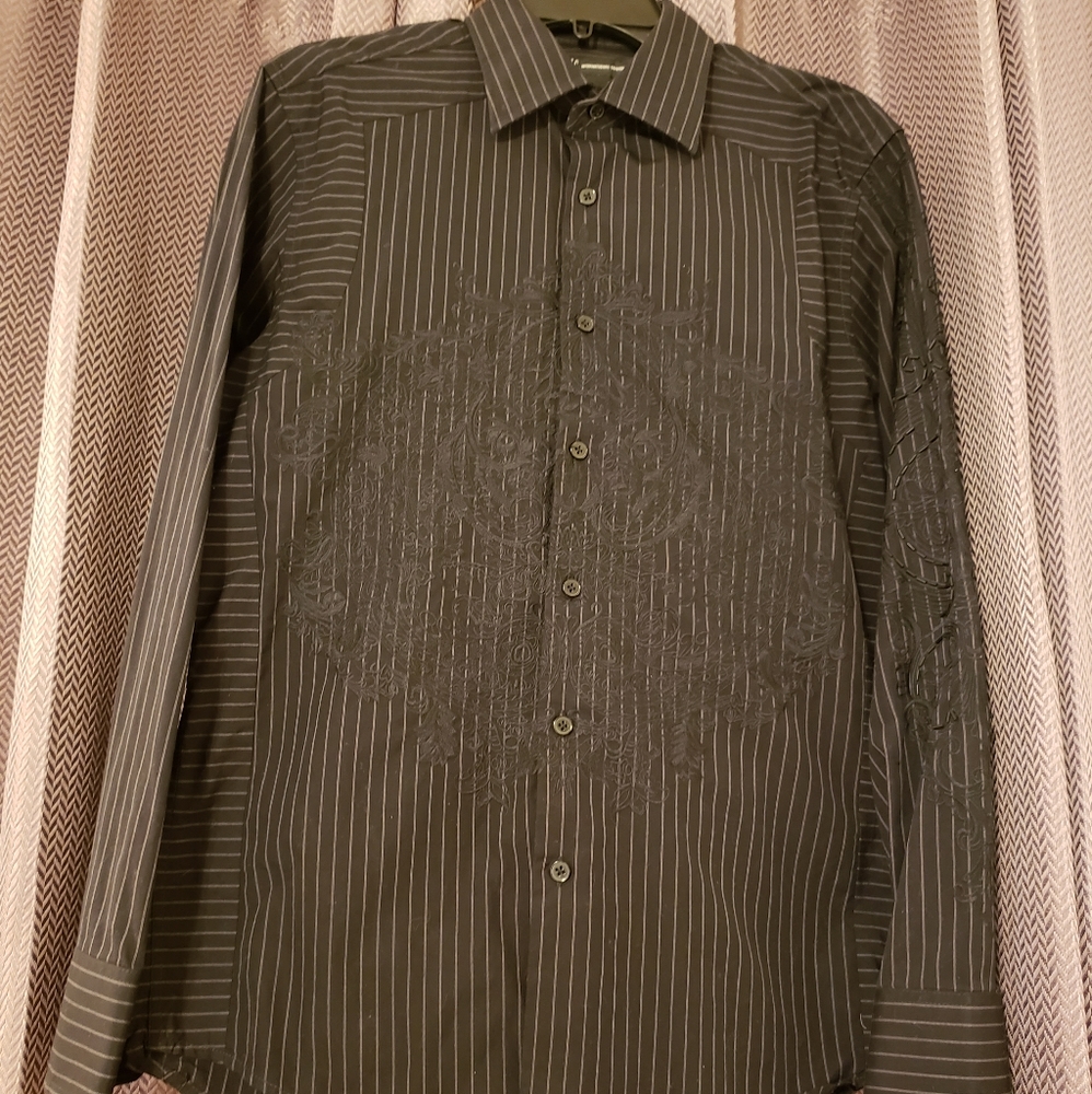 INC. Mens striped black and white button up shirt